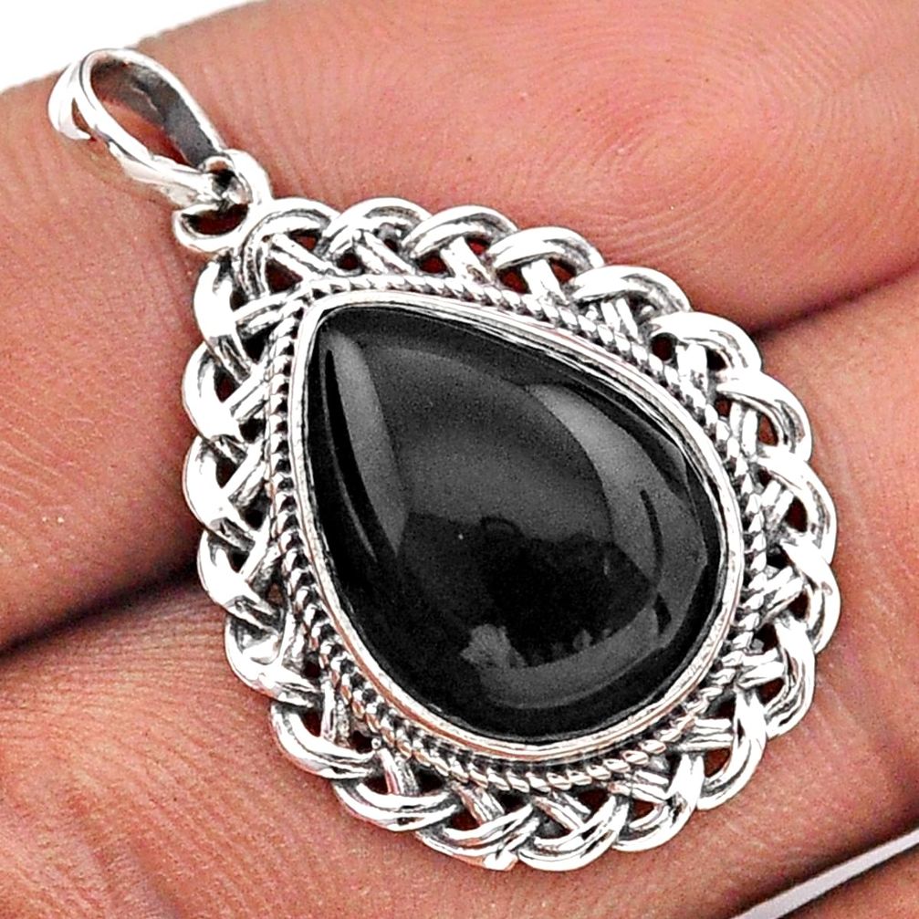 10.32cts natural black onyx pear 925 sterling silver pendant jewelry t86416