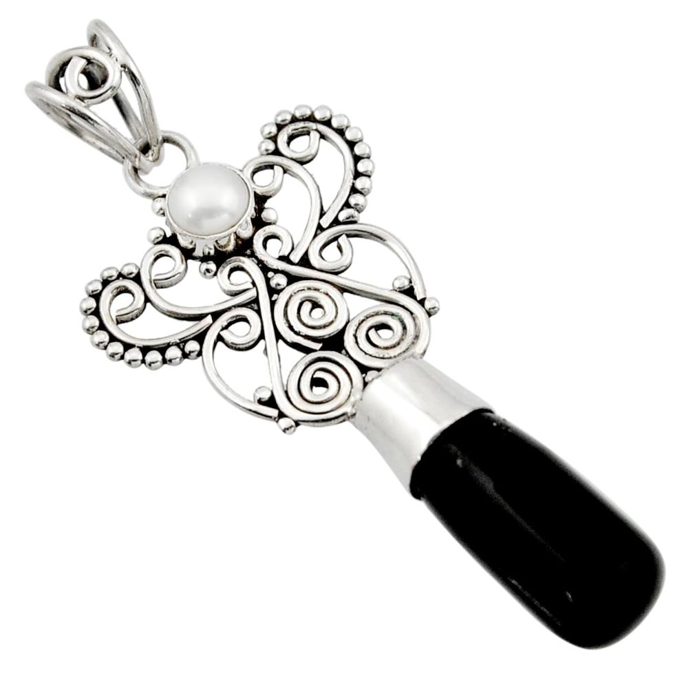 10.31cts natural black onyx pearl 925 sterling silver pendant jewelry d45989