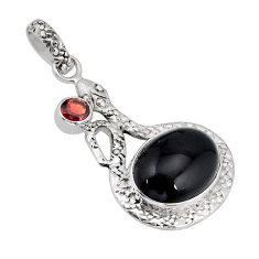 11.02cts natural black onyx red garnet 925 sterling silver snake pendant y70661