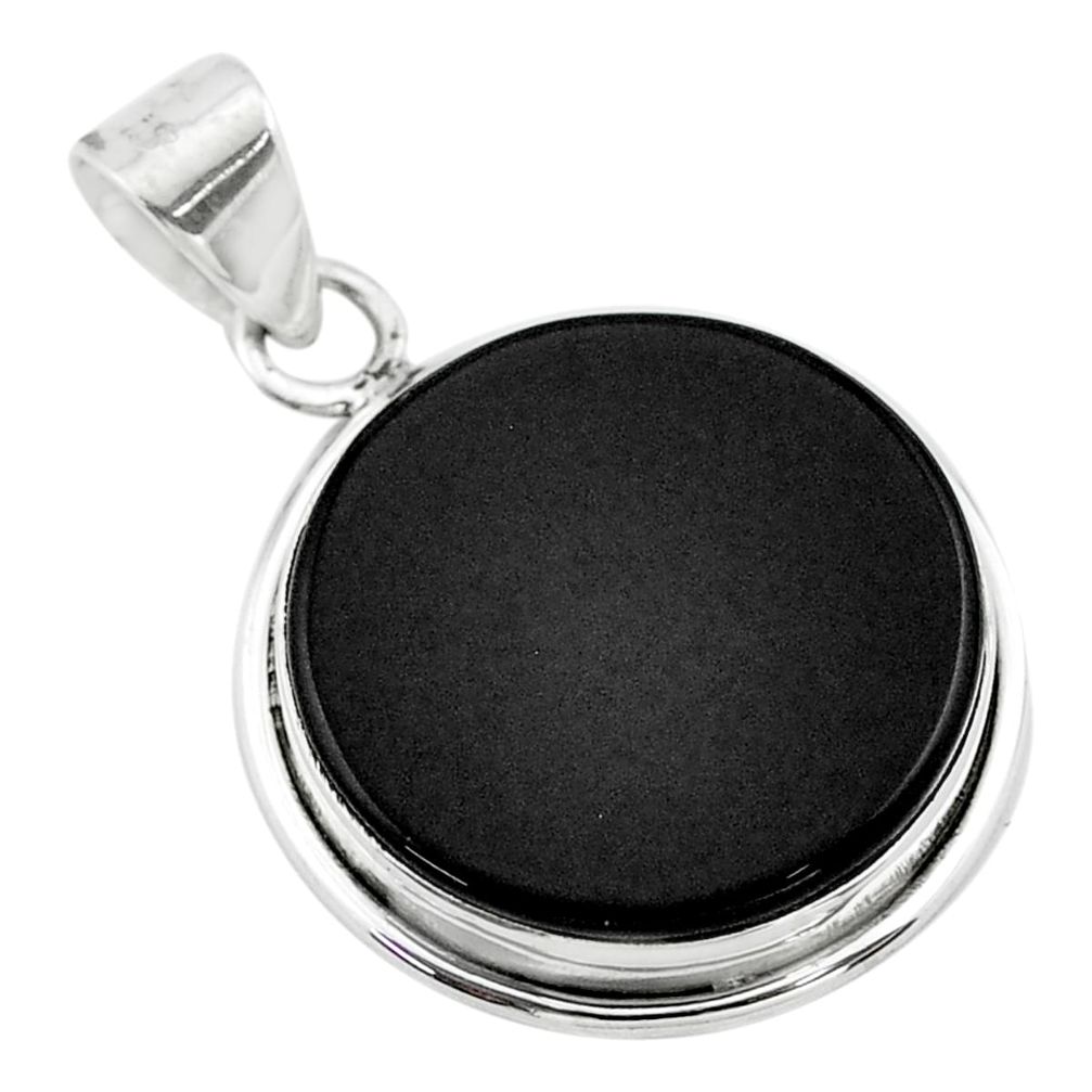 11.20cts natural black onyx round 925 sterling silver pendant jewelry t53722