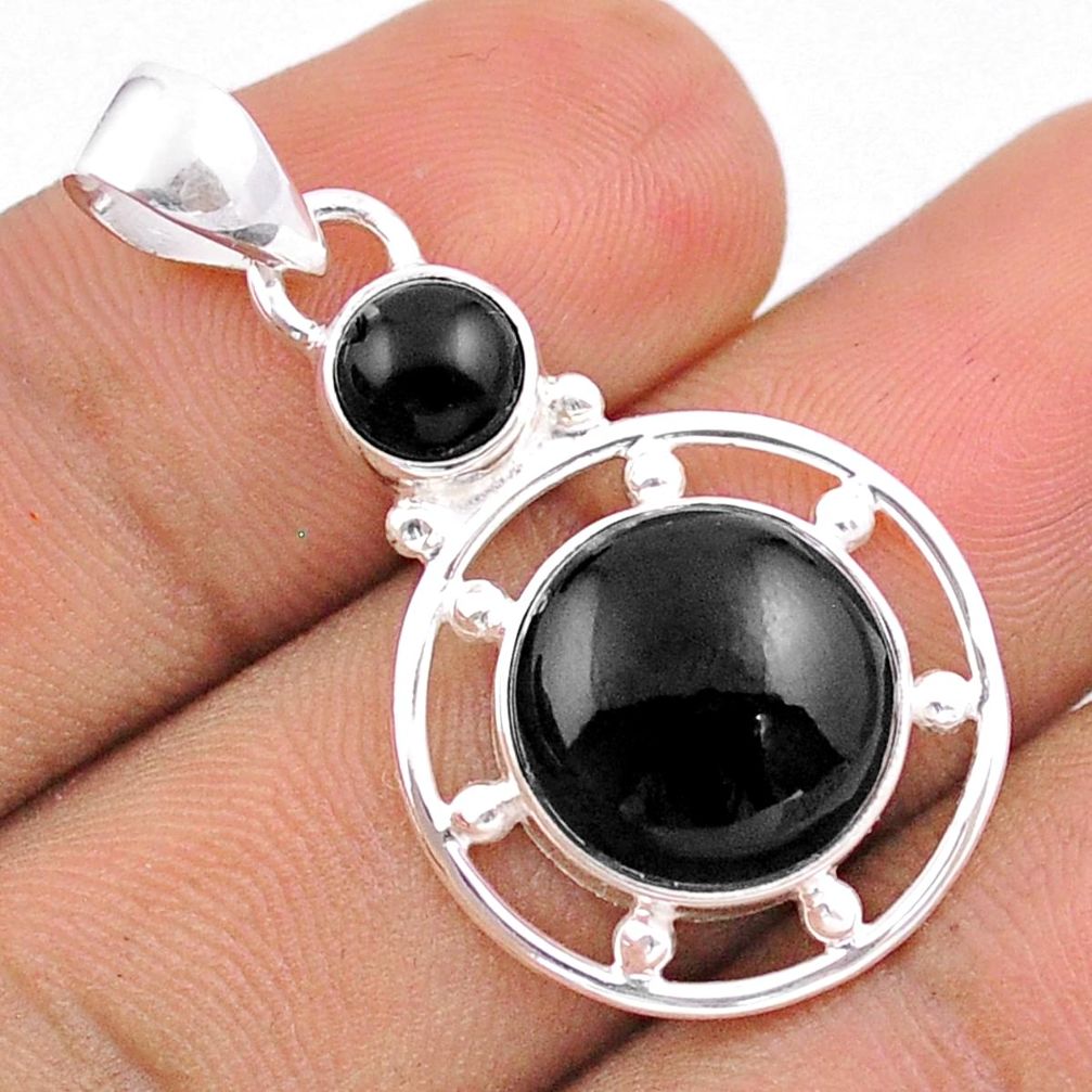 6.51cts natural black onyx round 925 sterling silver pendant jewelry u17844