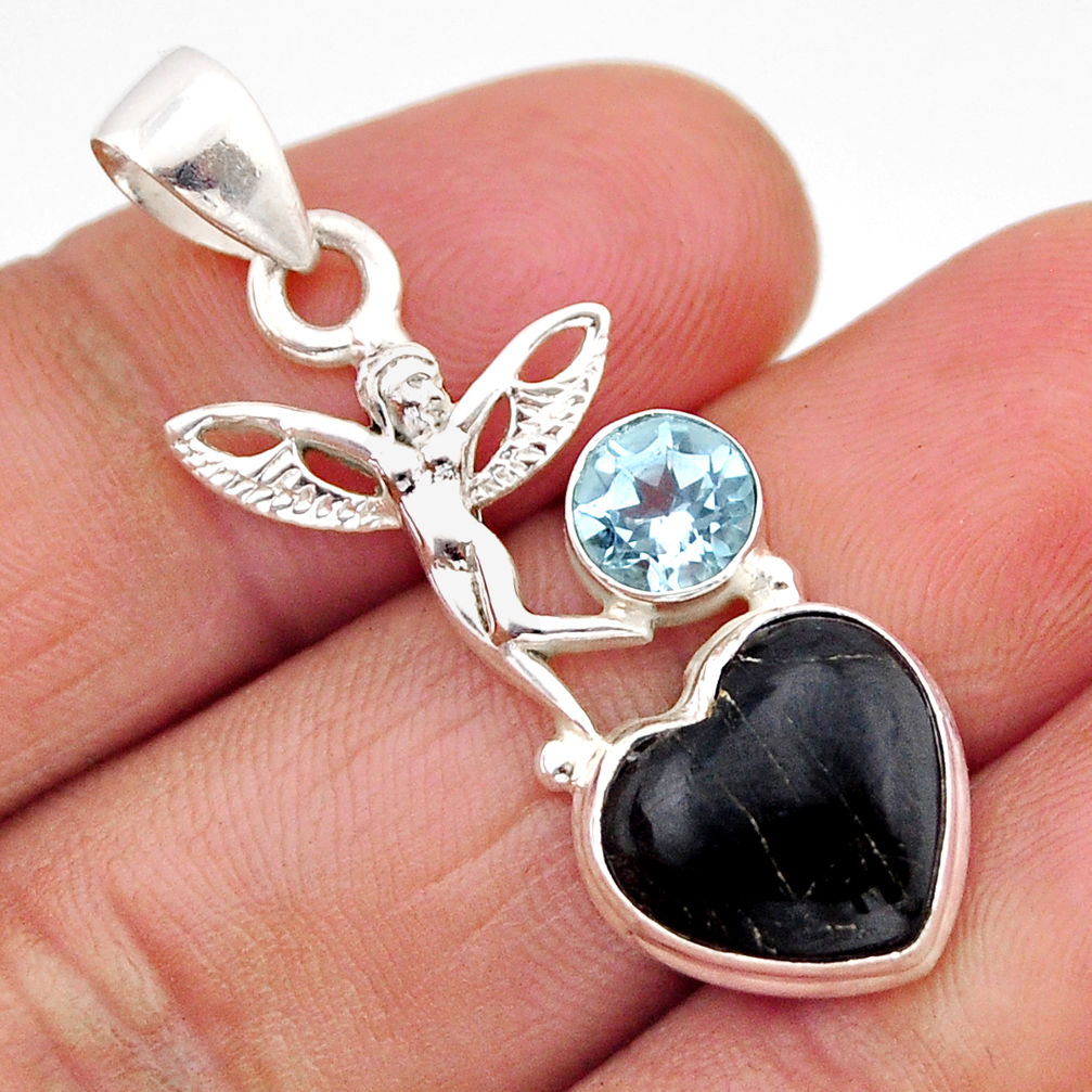 6.82cts natural black onyx topaz 925 silver angel wings fairy pendant y61201