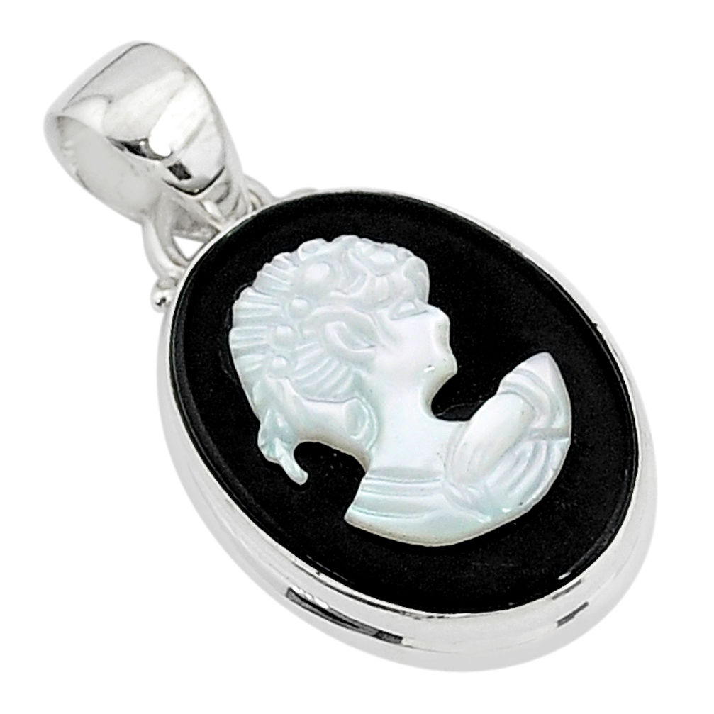 9.72cts natural black opal cameo on black onyx 925 sterling silver pendant t4557