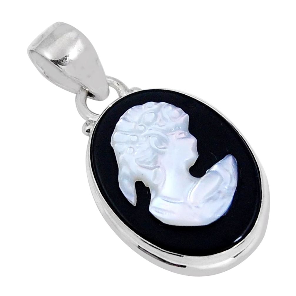 9.41cts natural black opal cameo on black onyx 925 sterling silver pendant y5418
