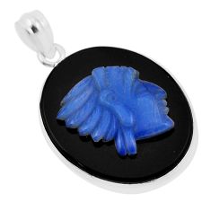 20.71cts natural black opal cameo on black onyx man face silver pendant n33901