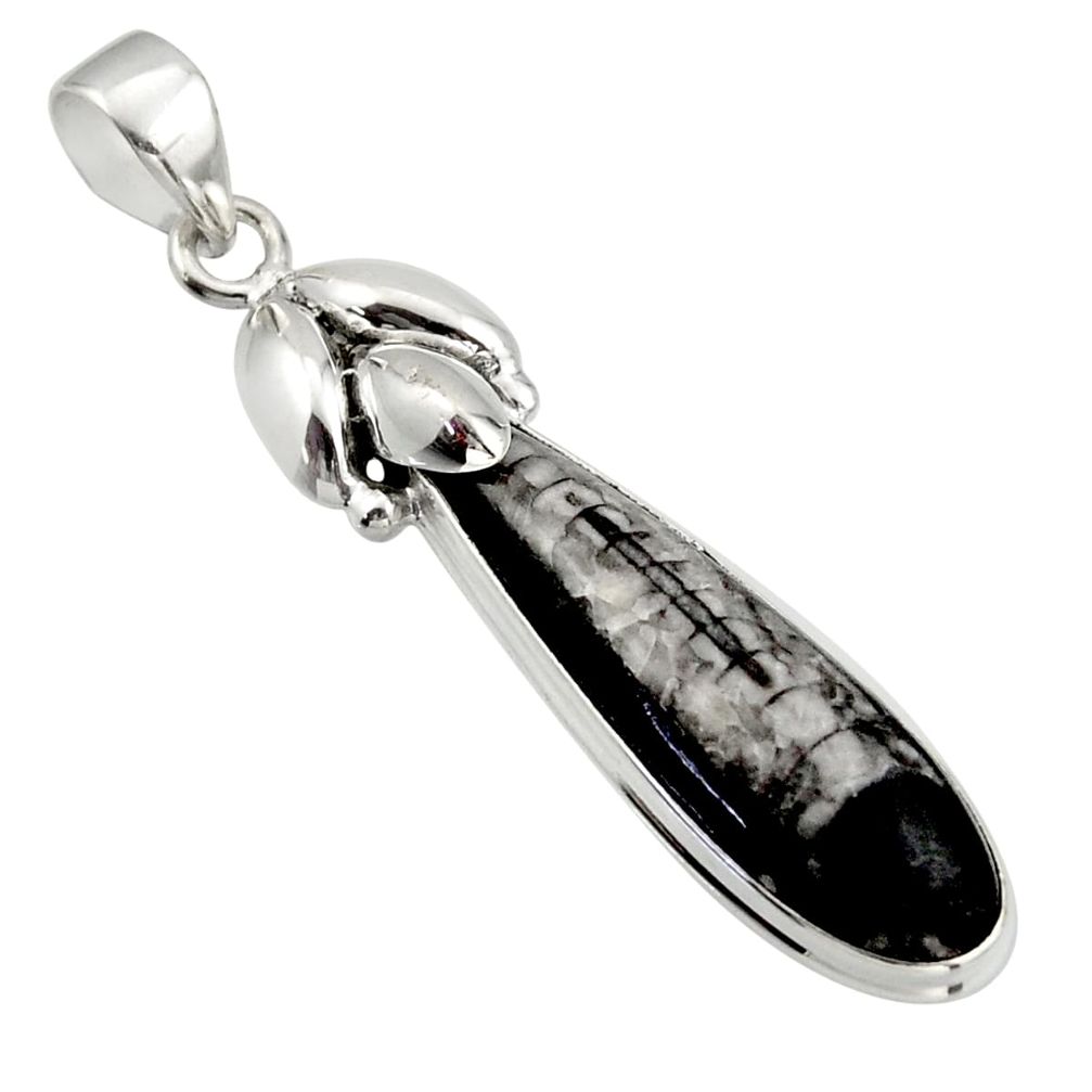 16.87cts natural black orthoceras 925 sterling silver pendant jewelry d47386