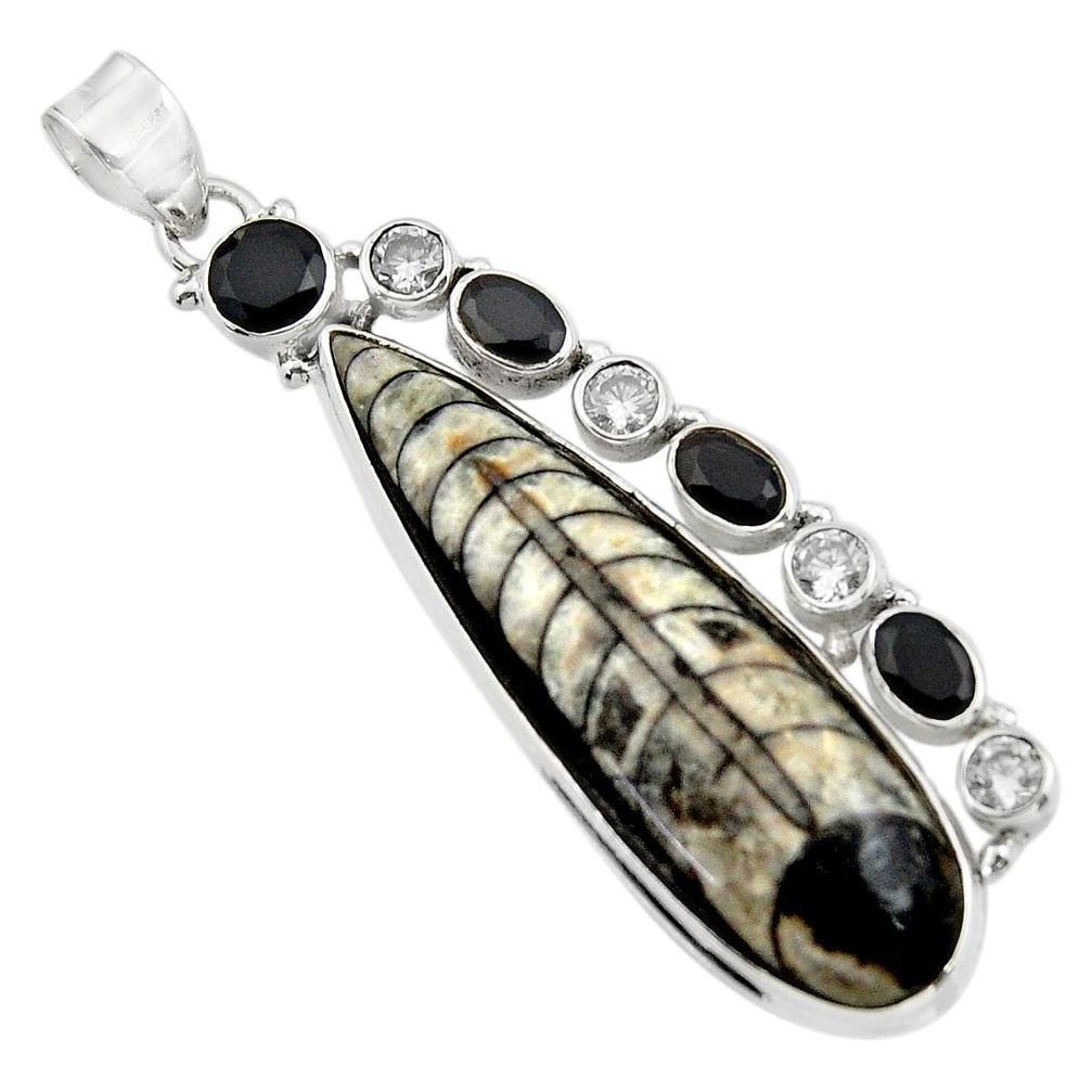 37.77cts natural black orthoceras onyx 925 sterling silver pendant r44506
