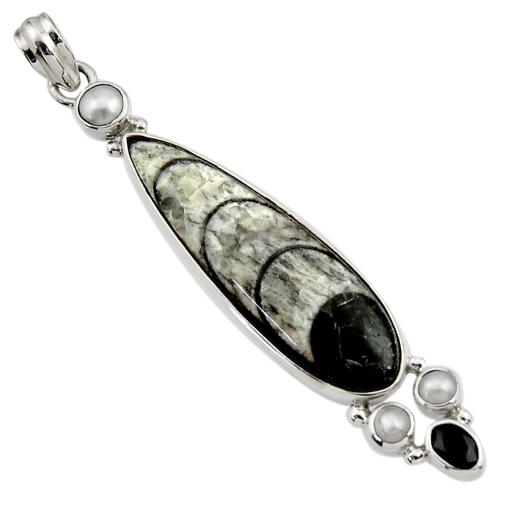  black orthoceras onyx pearl 925 sterling silver pendant d45043