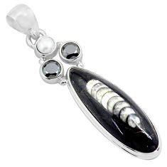 17.42cts natural black orthoceras onyx pearl 925 sterling silver pendant p86506