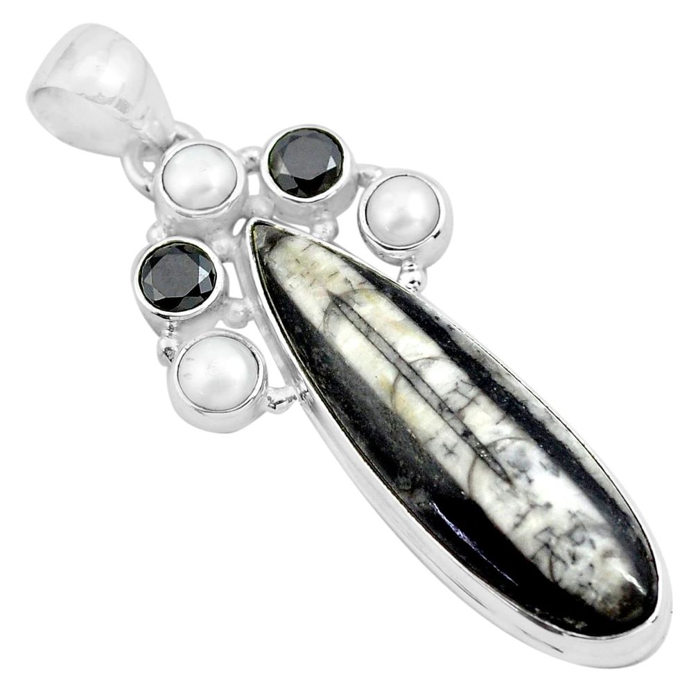  black orthoceras onyx pearl 925 sterling silver pendant p86531