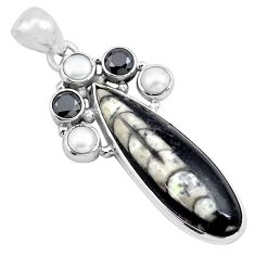  black orthoceras onyx pearl 925 sterling silver pendant p86534