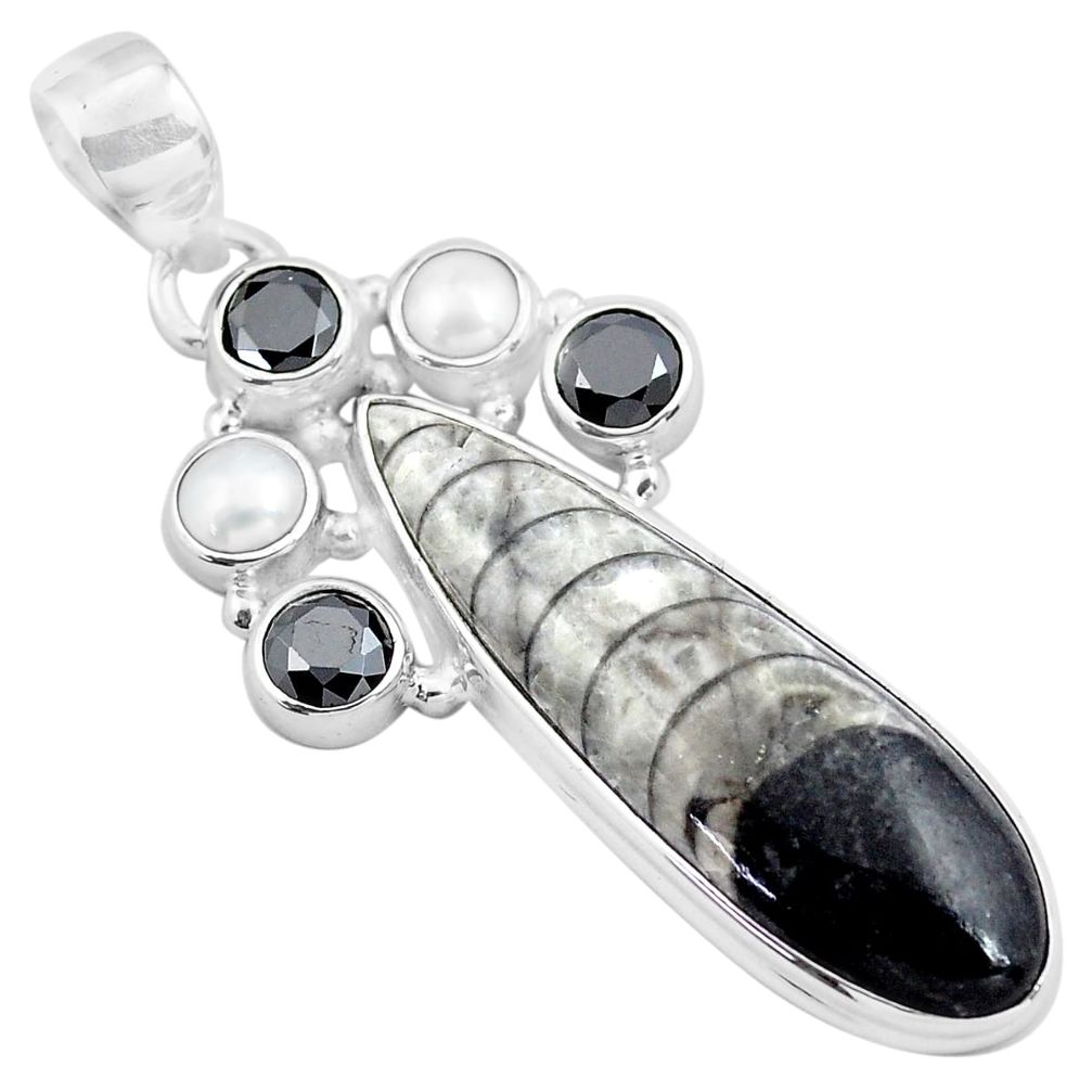  black orthoceras onyx pearl 925 sterling silver pendant p86540