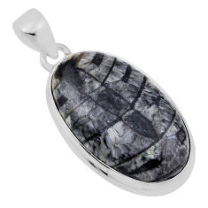 19.27cts natural black orthoceras oval sterling silver pendant jewelry n31004