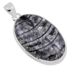 28.30cts natural black orthoceras oval sterling silver pendant jewelry n31007