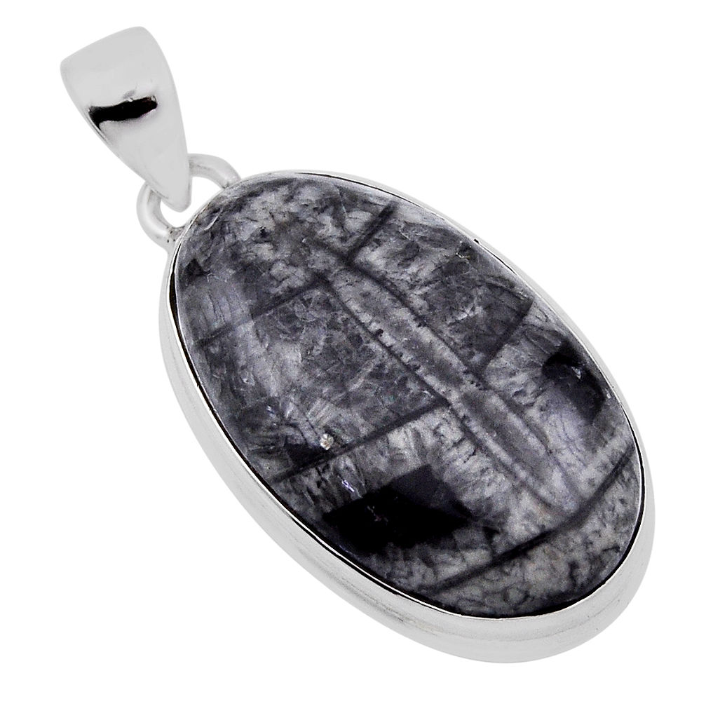 19.90cts natural black orthoceras oval sterling silver pendant jewelry n31012