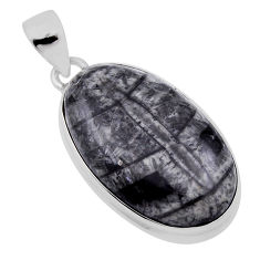 19.90cts natural black orthoceras oval sterling silver pendant jewelry n31012