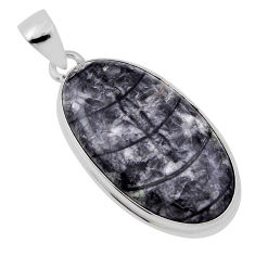 20.88cts natural black orthoceras oval sterling silver pendant jewelry n31015