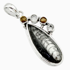 18.94cts natural black orthoceras pear smoky topaz 925 silver pendant r36070
