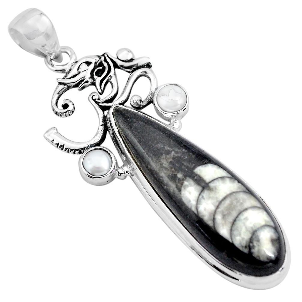 29.25cts natural black orthoceras pearl 925 sterling silver pendant p86541