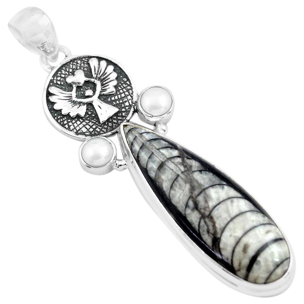  black orthoceras pearl 925 sterling silver pendant p86558