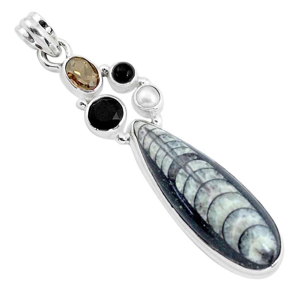 20.33cts natural black orthoceras smoky topaz 925 sterling silver pendant p37495