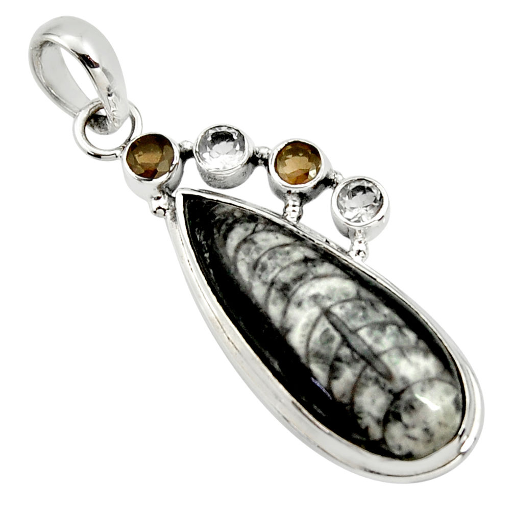 19.27cts natural black orthoceras smoky topaz 925 sterling silver pendant r36061