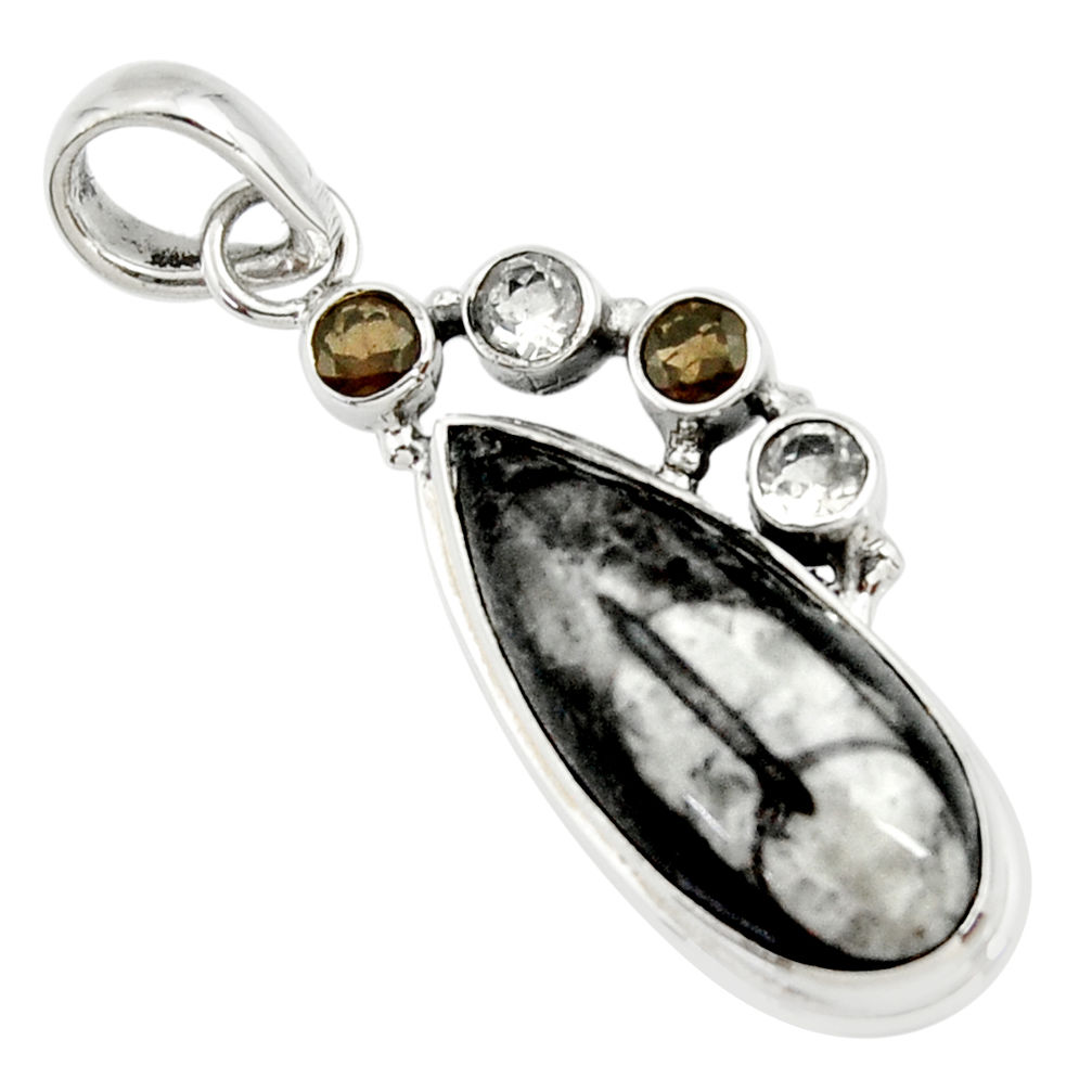 16.94cts natural black orthoceras smoky topaz 925 sterling silver pendant r36083