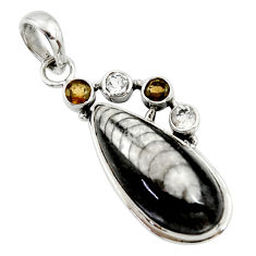 Clearance Sale- 17.95cts natural black orthoceras smoky topaz 925 sterling silver pendant r36096