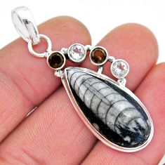 18.31cts natural black orthoceras smoky topaz topaz 925 silver pendant y5706