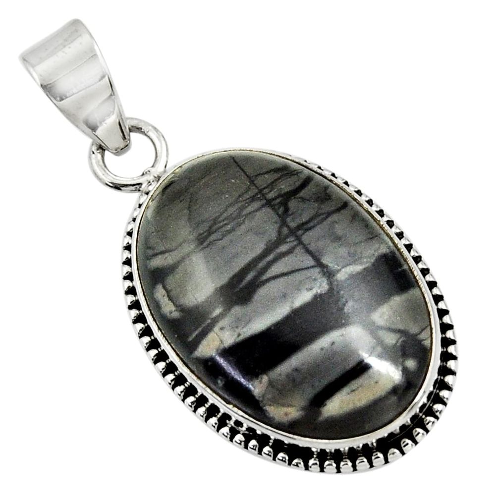 18.15cts natural black picasso jasper 925 sterling silver pendant jewelry d41242