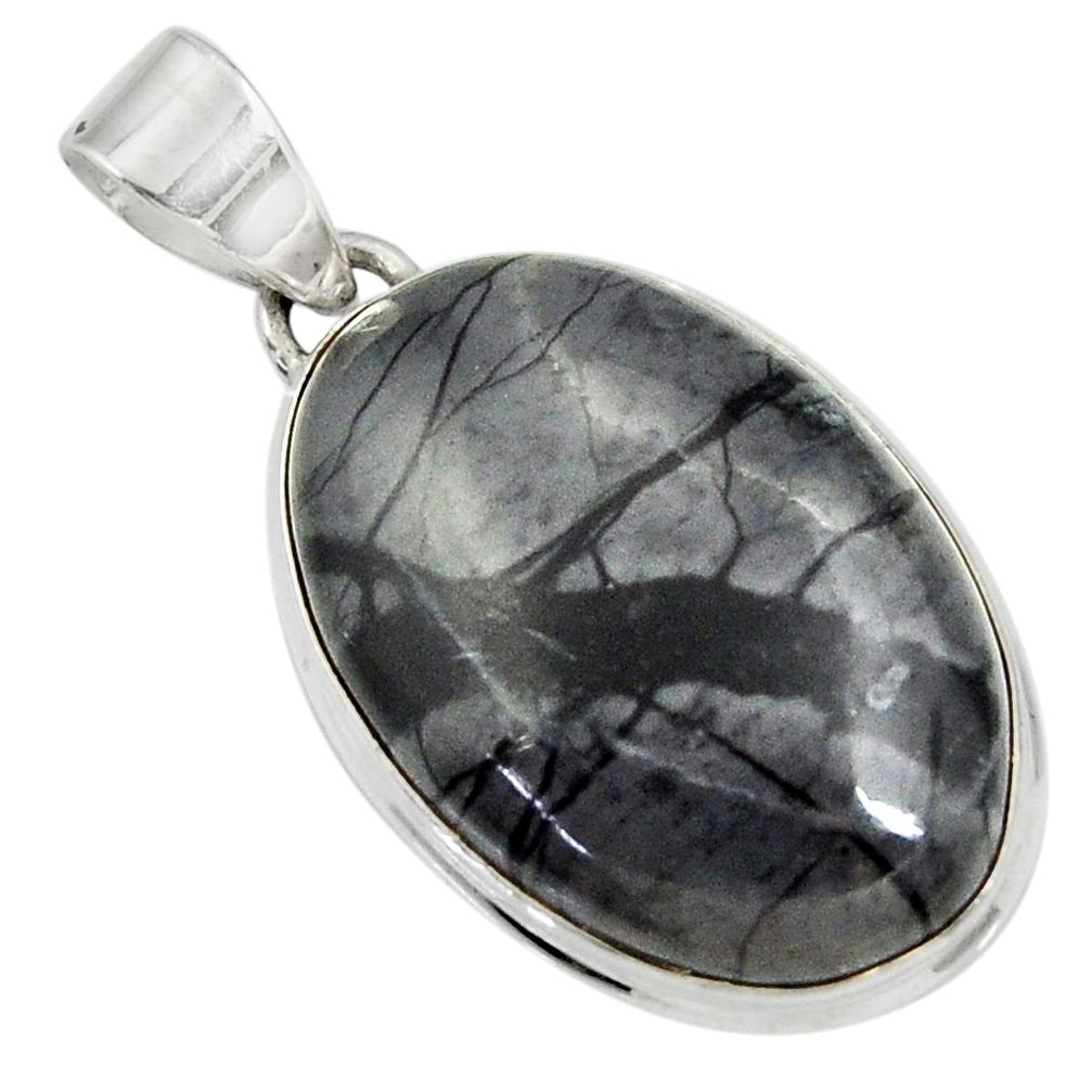 21.42cts natural black picasso jasper 925 sterling silver pendant jewelry d41253