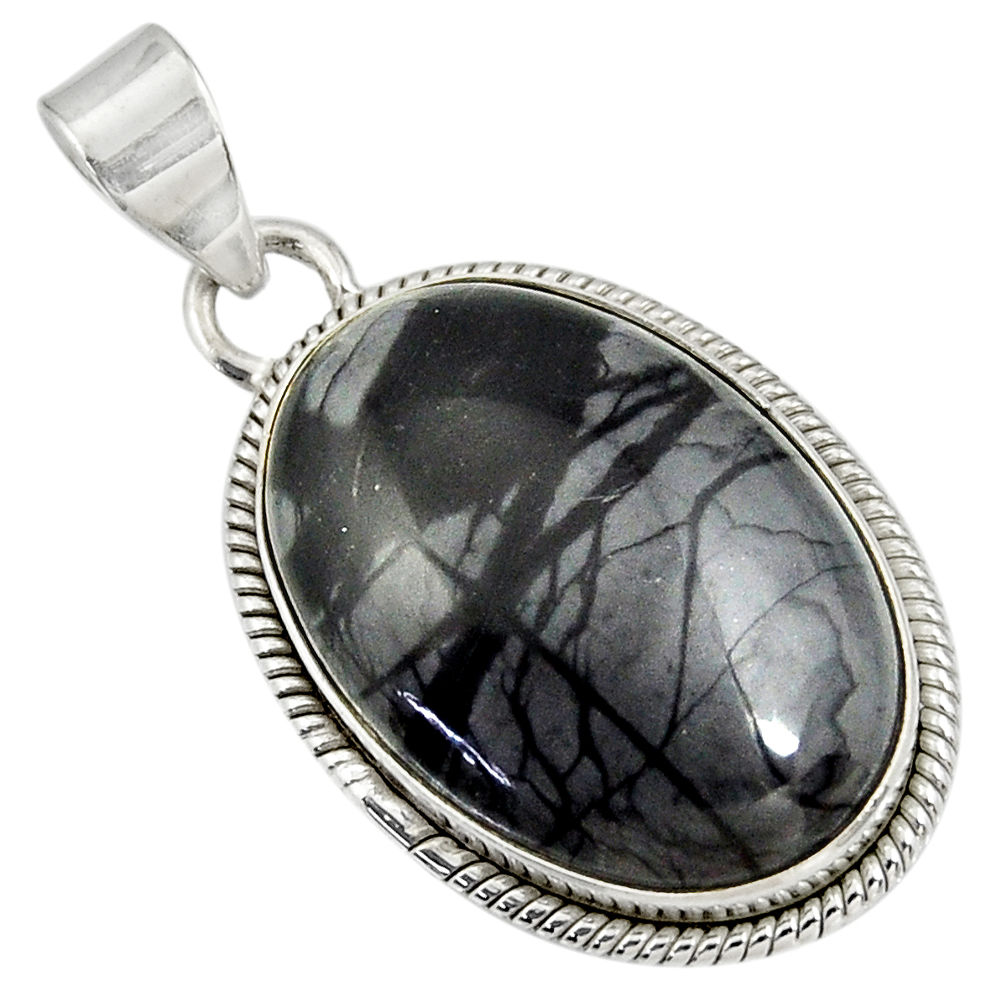  black picasso jasper 925 sterling silver pendant jewelry d41255