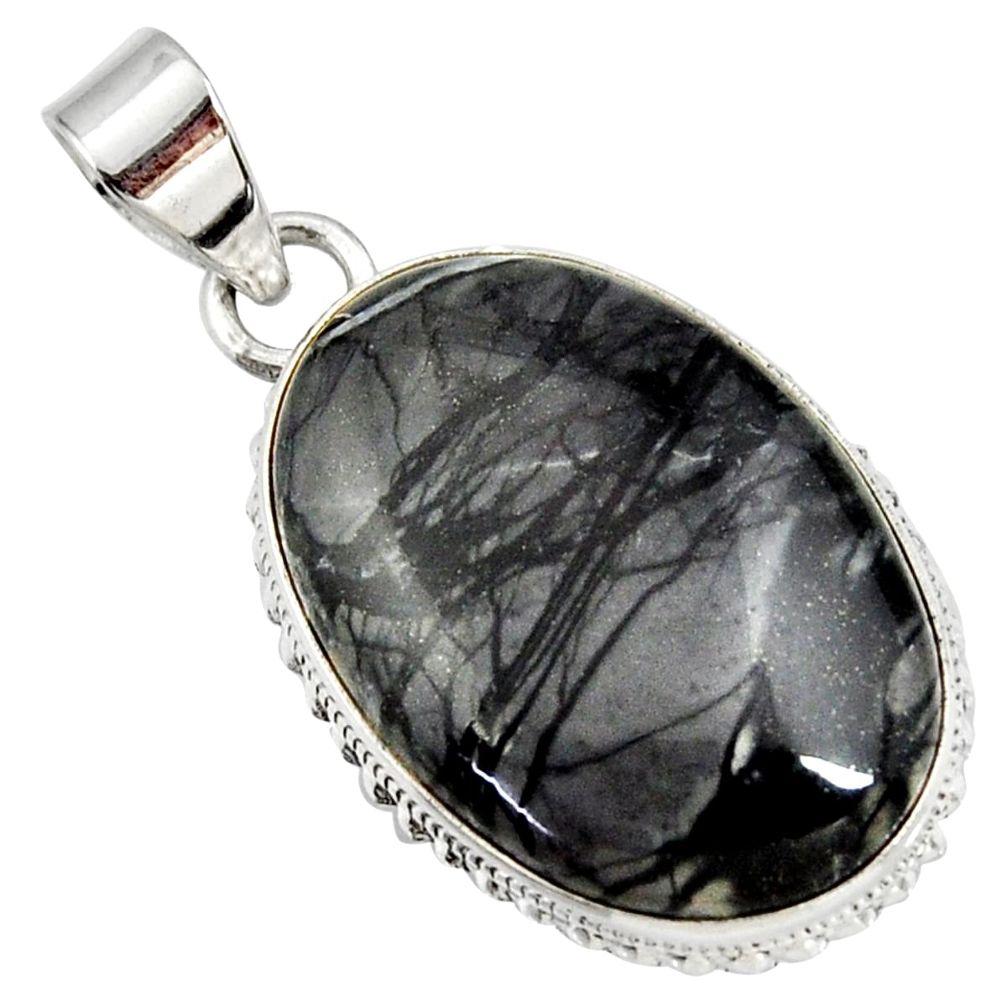 20.88cts natural black picasso jasper 925 sterling silver pendant jewelry d41384
