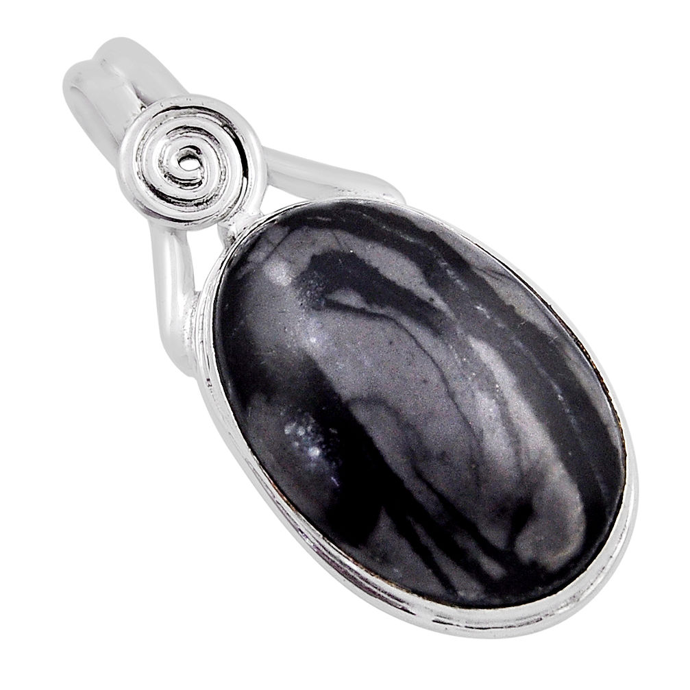 17.95cts natural black picasso jasper 925 sterling silver pendant jewelry n23495