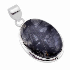 18.19cts natural black picasso jasper 925 sterling silver pendant jewelry n54111