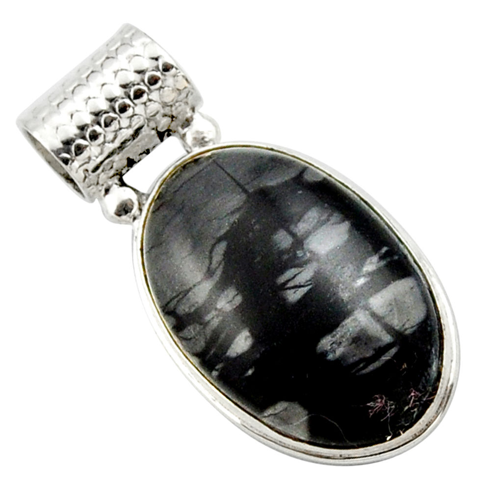 19.23cts natural black picasso jasper 925 sterling silver pendant jewelry r27821