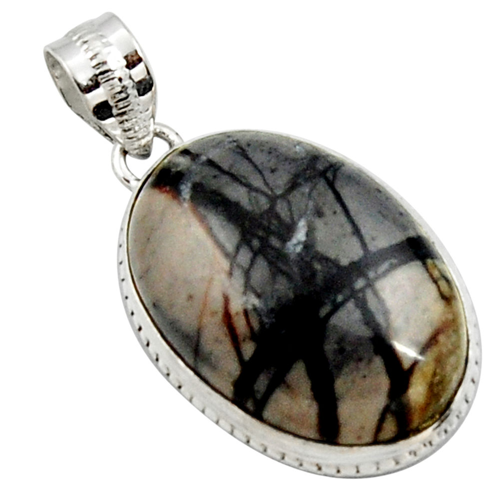 19.18cts natural black picasso jasper 925 sterling silver pendant jewelry r27825