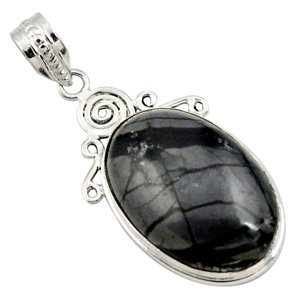 18.70cts natural black picasso jasper 925 sterling silver pendant jewelry r27826