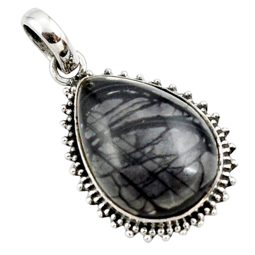 18.15cts natural black picasso jasper 925 sterling silver pendant jewelry r27828