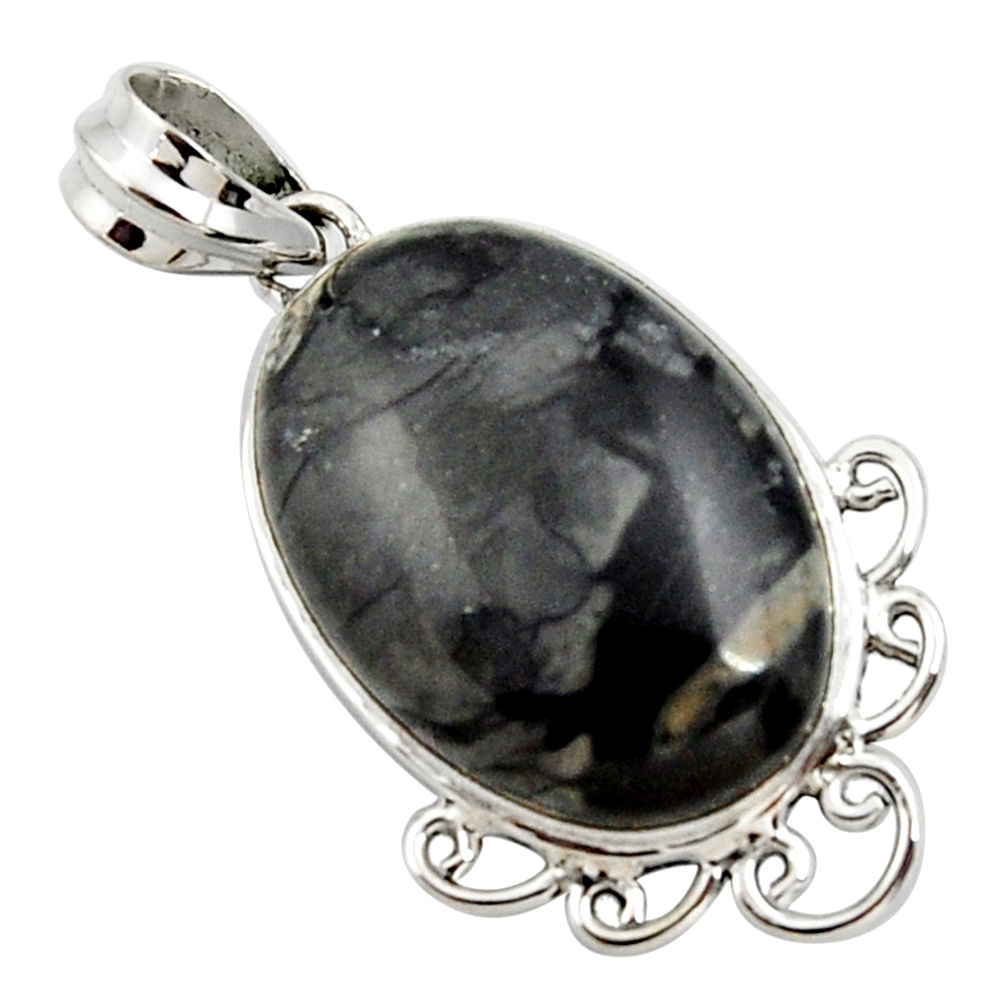 18.15cts natural black picasso jasper 925 sterling silver pendant jewelry r27831
