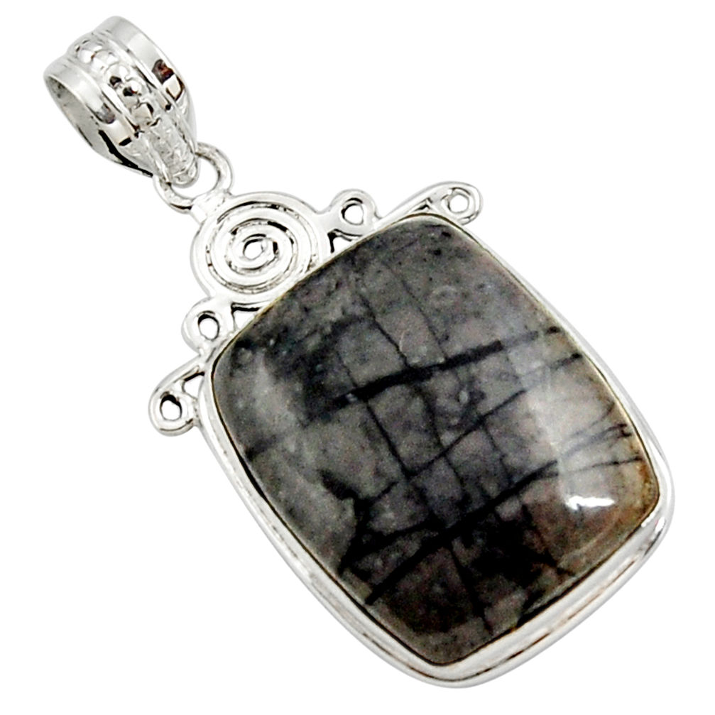 19.72cts natural black picasso jasper 925 sterling silver pendant jewelry r27834