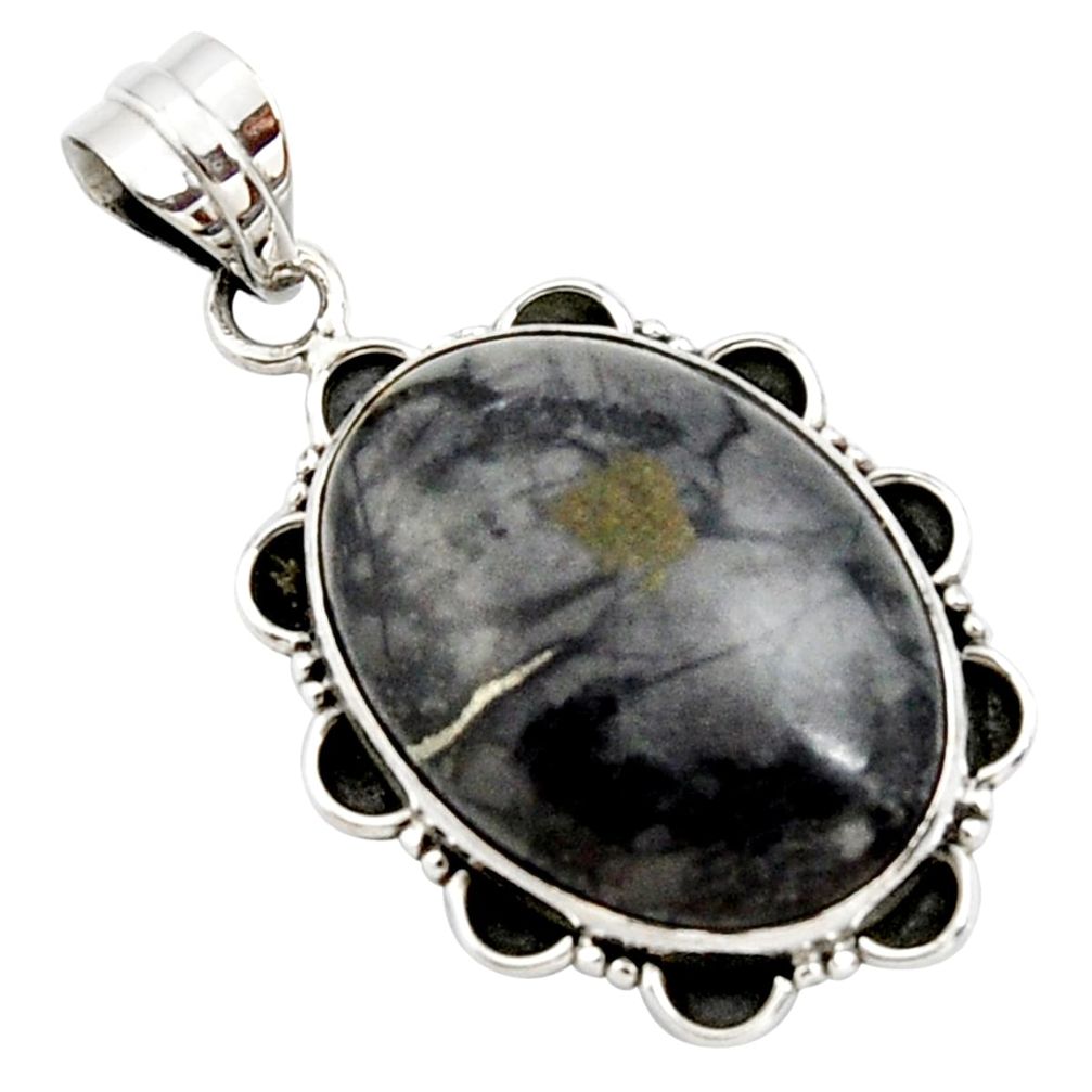 20.65cts natural black picasso jasper 925 sterling silver pendant jewelry r27836