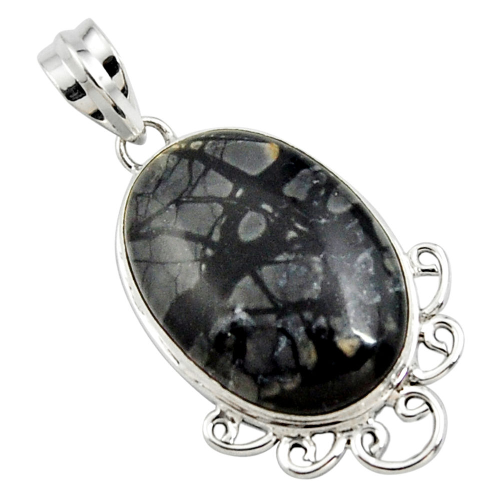 17.57cts natural black picasso jasper 925 sterling silver pendant jewelry r27839