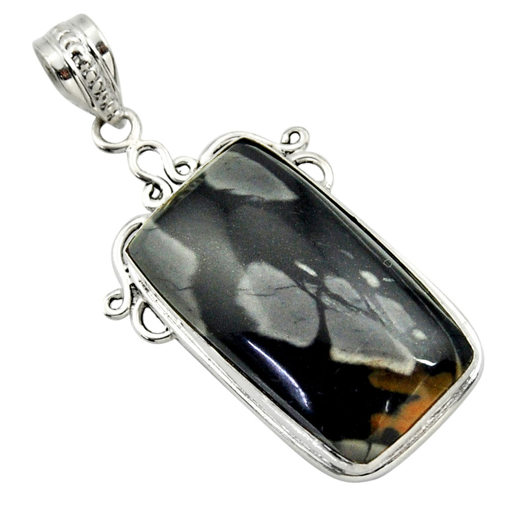 22.59cts natural black picasso jasper 925 sterling silver pendant jewelry r32162