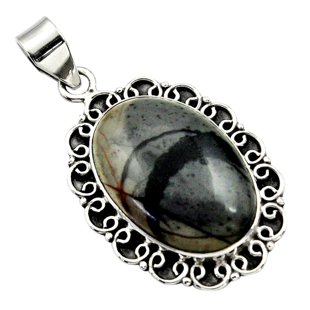 20.76cts natural black picasso jasper 925 sterling silver pendant jewelry r32163