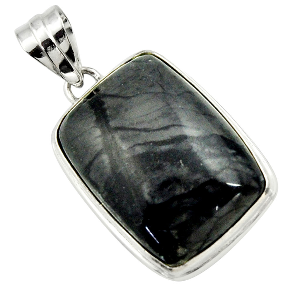 20.07cts natural black picasso jasper 925 sterling silver pendant jewelry r32166