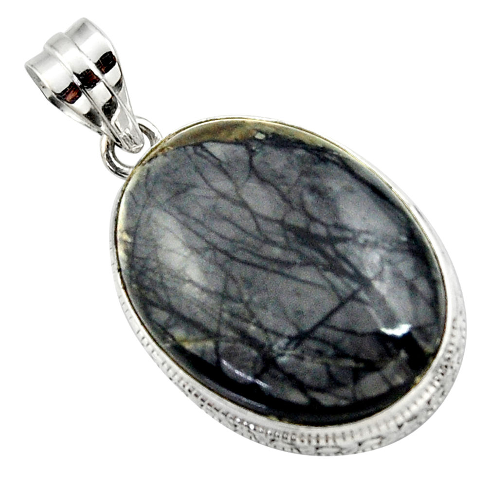 25.57cts natural black picasso jasper 925 sterling silver pendant jewelry r32167