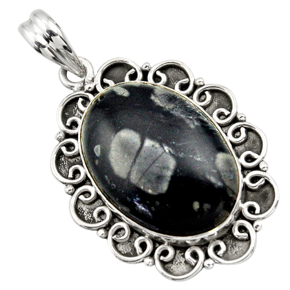 20.71cts natural black picasso jasper 925 sterling silver pendant jewelry r32169