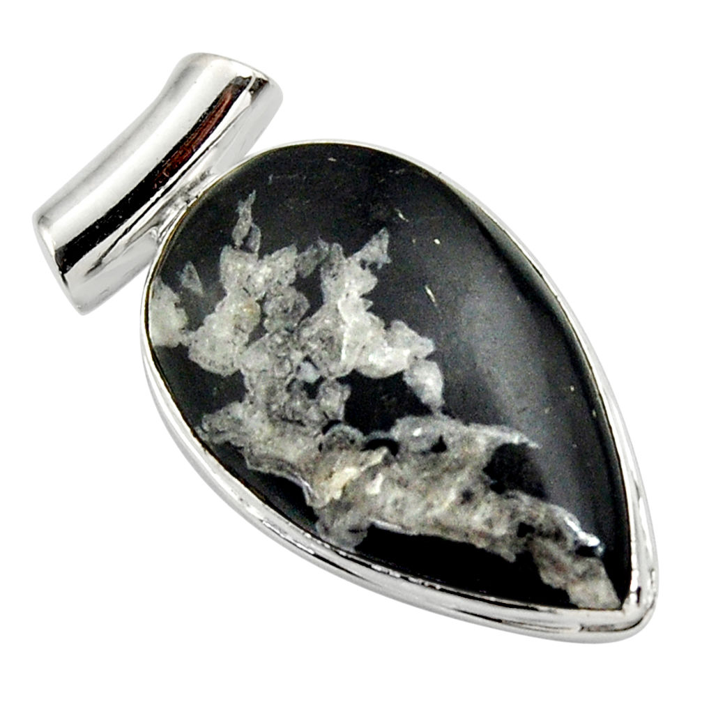 22.02cts natural black picasso jasper 925 sterling silver pendant jewelry r32170