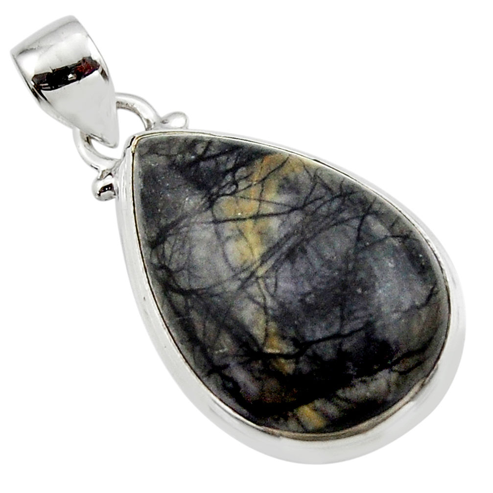 15.72cts natural black picasso jasper 925 sterling silver pendant jewelry r46518